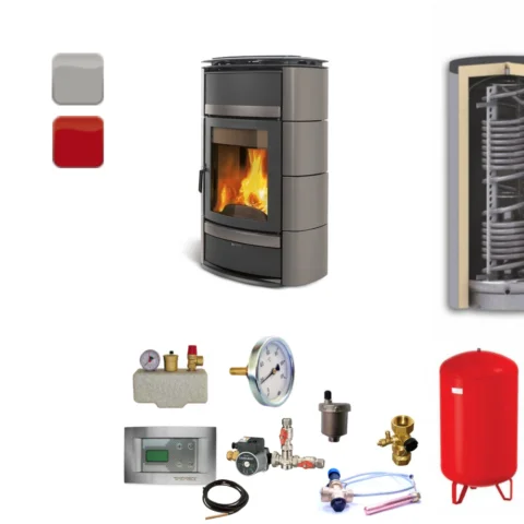 Ensemble complet poêle à eau conduisant La Nordica Norma S Idro DSA Agata Grey 800 réservoir de stockage avec un échangeur de chaleur